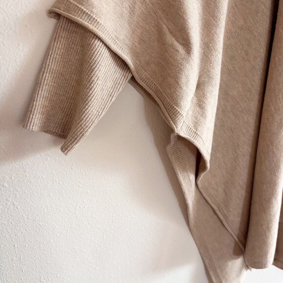 Masai Women L Mafosna Essential Knit Sweater Poncho Tan V-Neck Fitted Sleeves - Picture 4 of 12